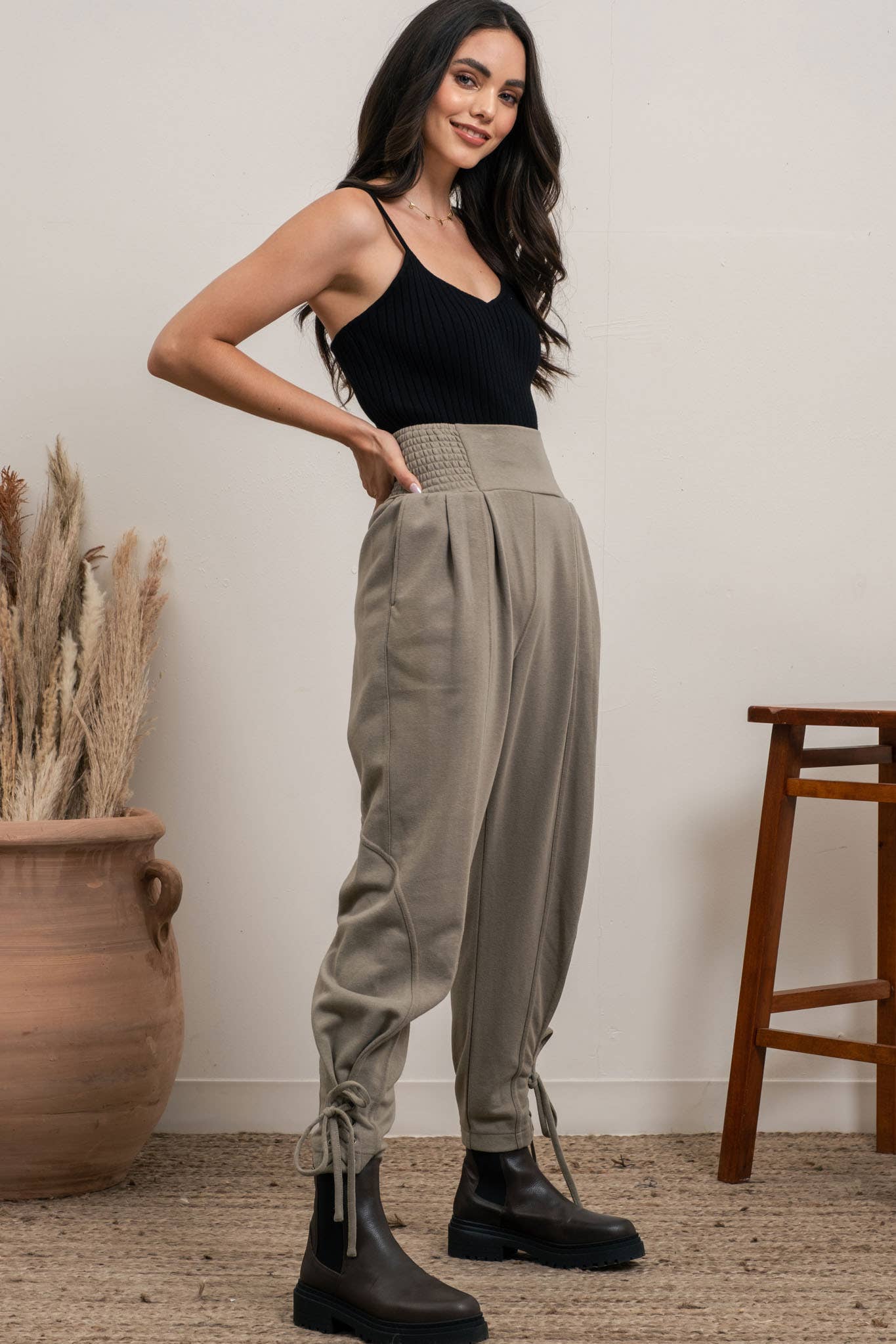 Olive Ankle Tie Joggers