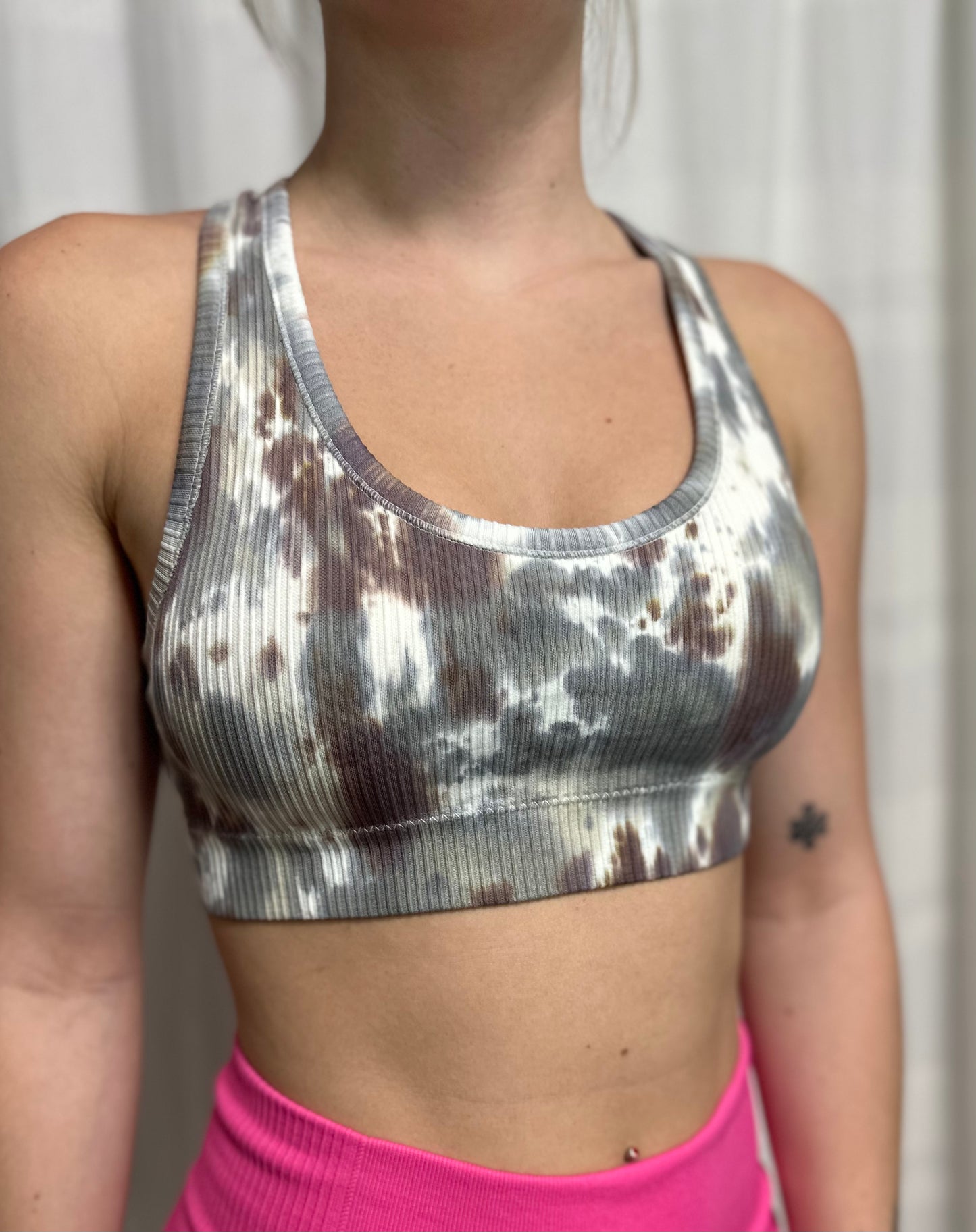 Seamless Ribbed Tie-Dye Racerback Sports Bra