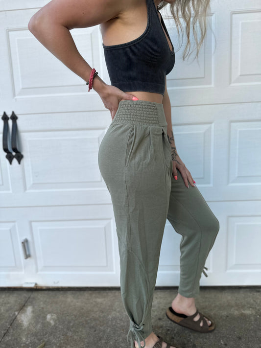 Olive Ankle Tie Joggers